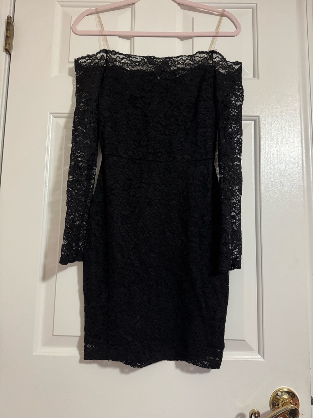 Charlotte Russe Black Lace Off-Shoulder Long Sleeve Mini Dress
